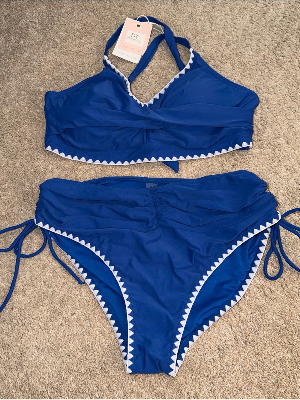 Royal Blue Two-Piece Bikini with White Trim